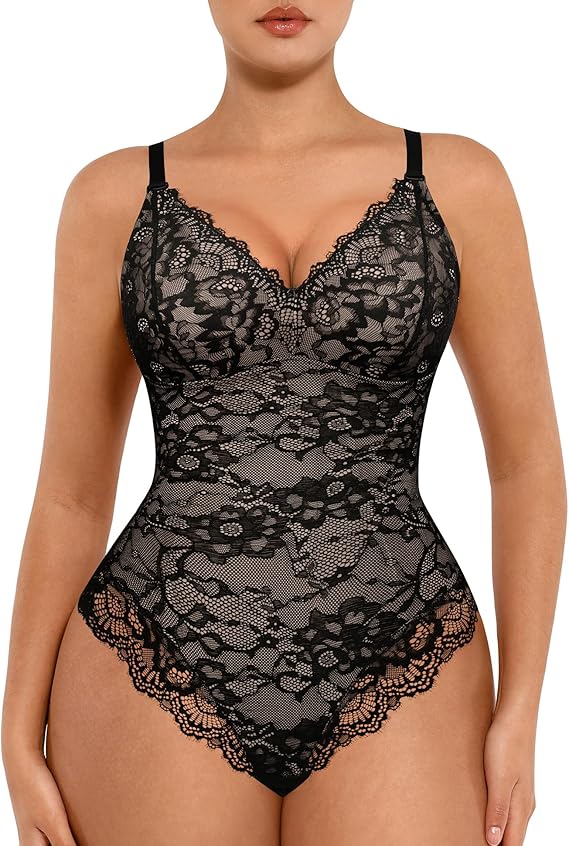 Zosea Lace Shapewear Tummy Control V-Neck Sleeveless Bodysuit Top